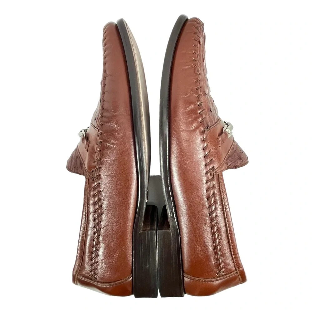 Florsheim Imperial Mens 8D Cognac Full Quill Ostrich Leather‎ Horse Bit Loafer